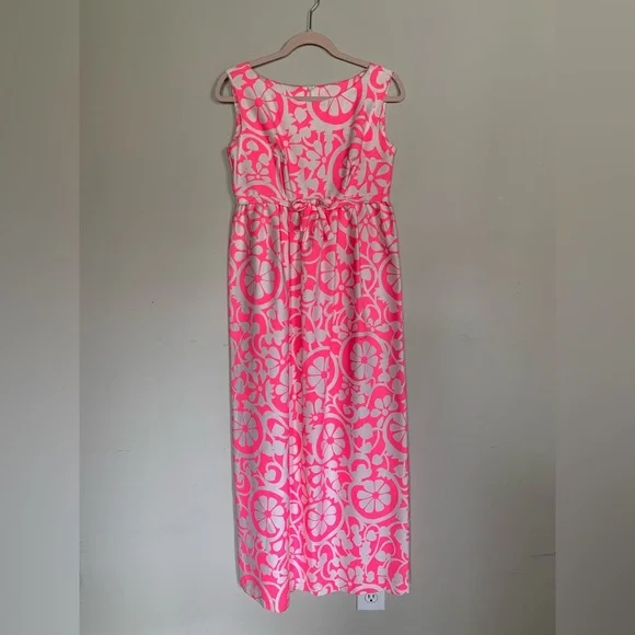 SOLD 🛑 Vintage | 1960’s Hawaiian Textured Cotton Maxi Dress Cotton Pink Floral - Picture 2 of 9